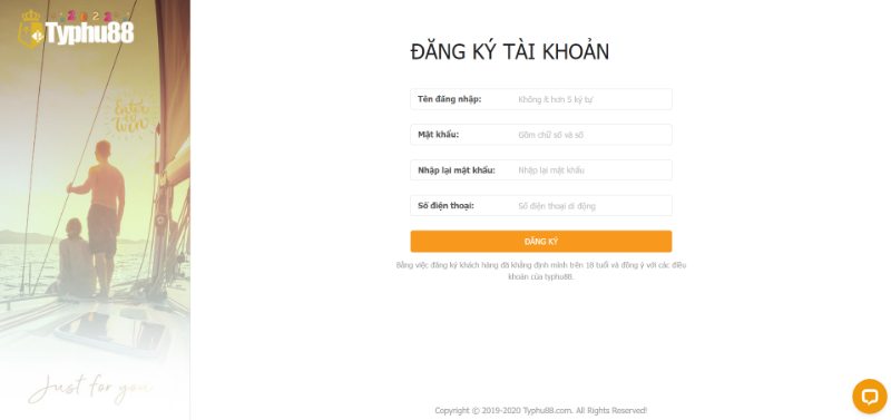 Hãy điền các thông tin đúng yêu cầu để tạo tài khoản Typhu88